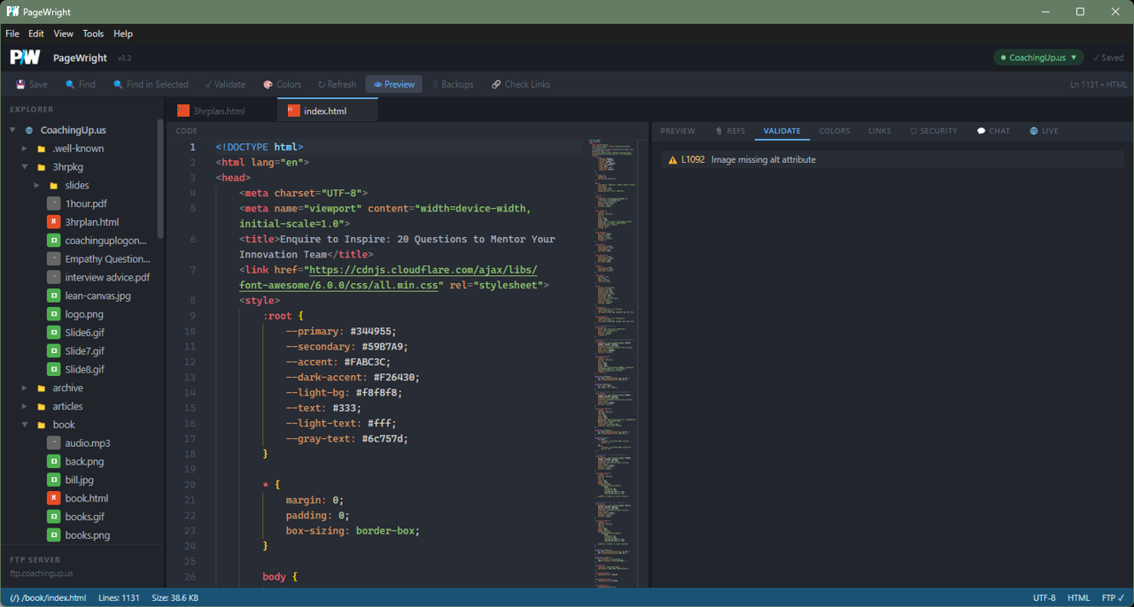 PageWright FTP/SFTP connection